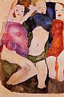 Egon Schiele Canvas Paintings - Three Girls